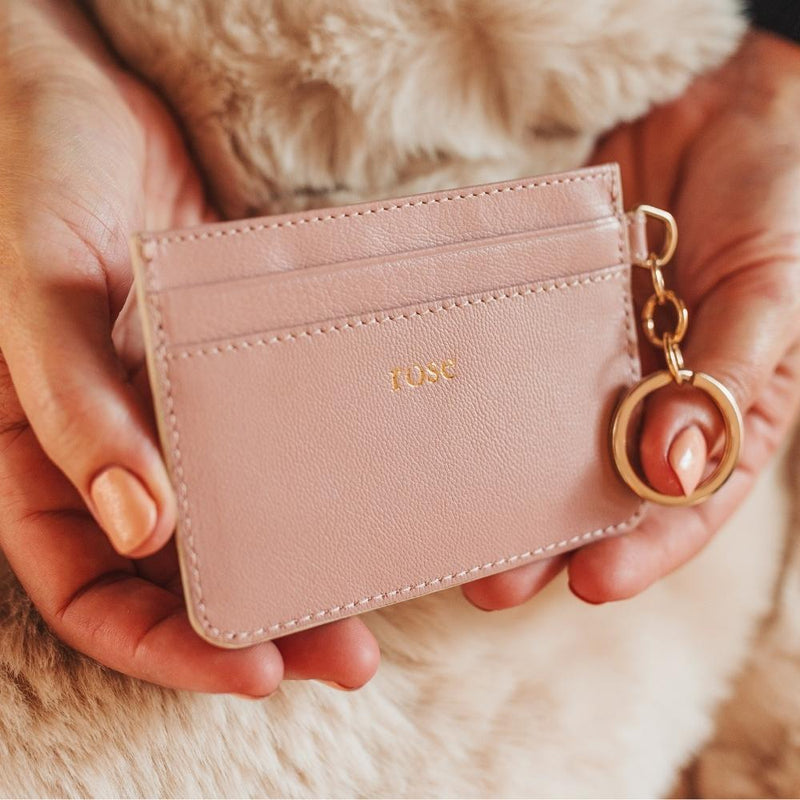 Personalised Blush Leather Card Holder