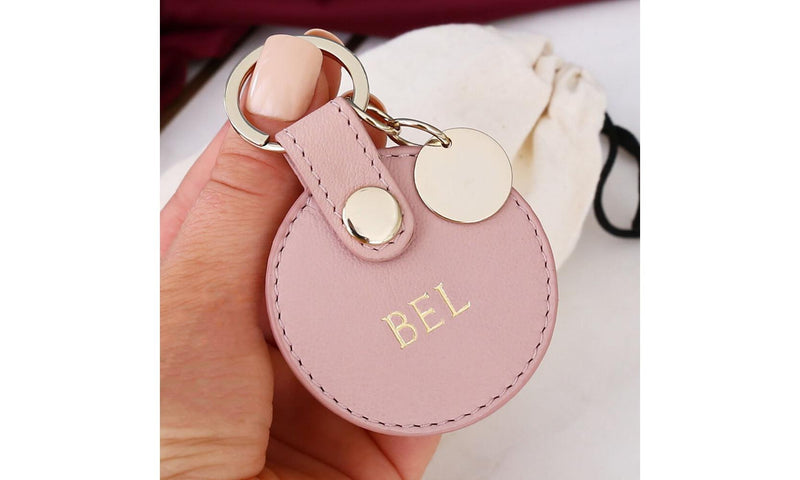 Personalised Blush Leather Circle Keyring