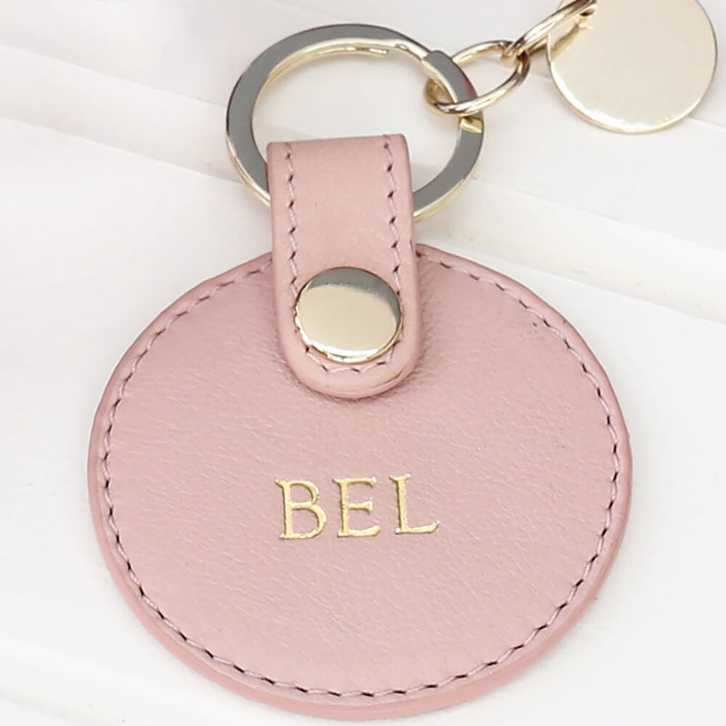 Personalised Blush Leather Circle Keyring