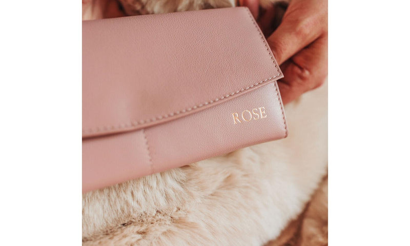 Personalised Blush Leather Jewellery Clutch