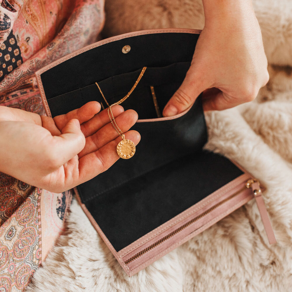 Personalised Blush Leather Jewellery Clutch