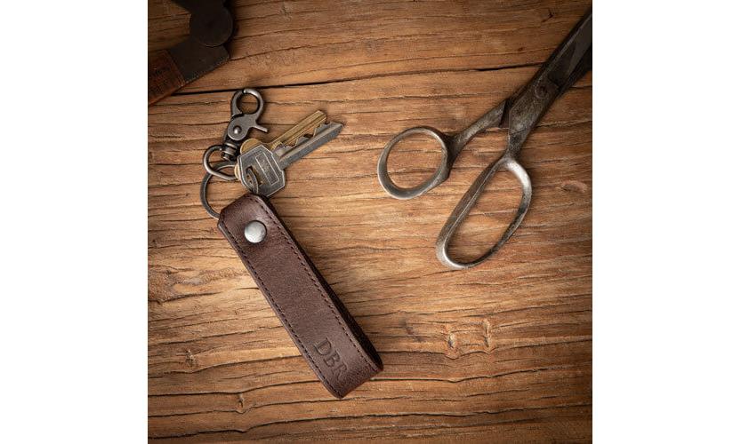 Personalised Brown Clip Leather Keyring