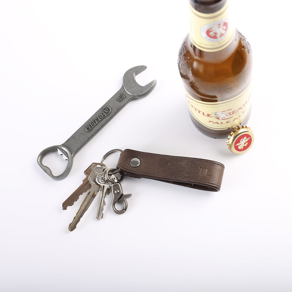 Personalised Brown Clip Leather Keyring