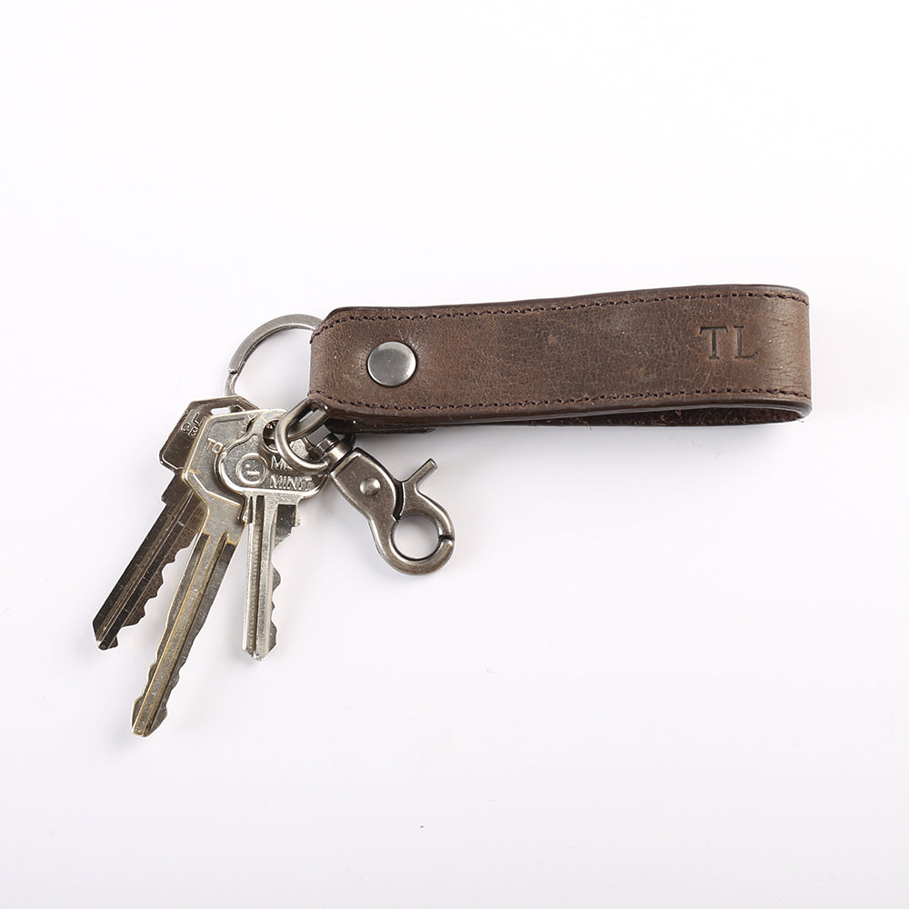 Personalised Brown Clip Leather Keyring