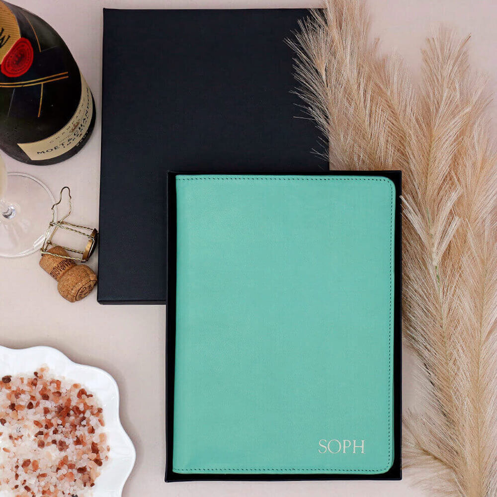 Personalised Tiffany Blue A5 Leather Notebook Holder