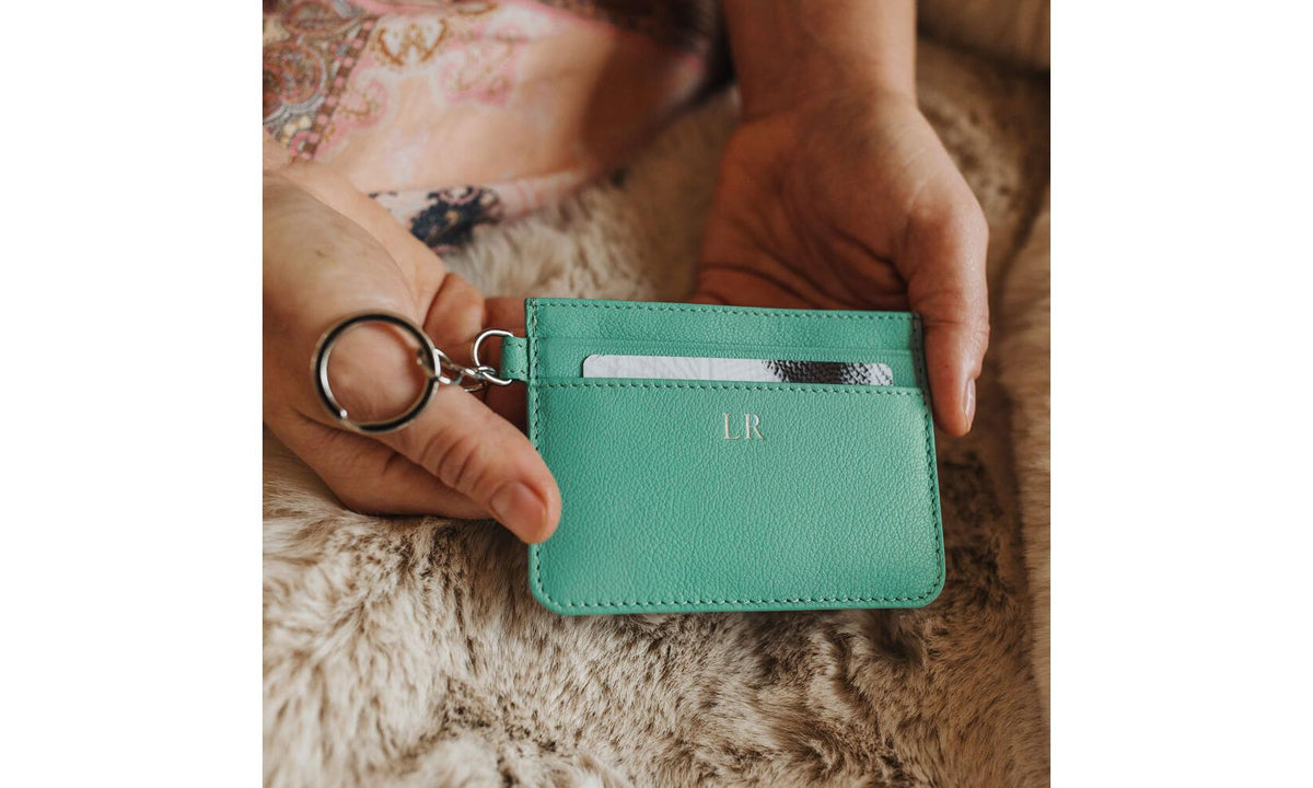 Personalised Tiffany Blue Leather Card Holder