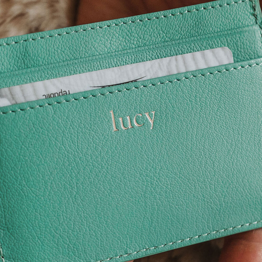 Personalised Tiffany Blue Leather Card Holder