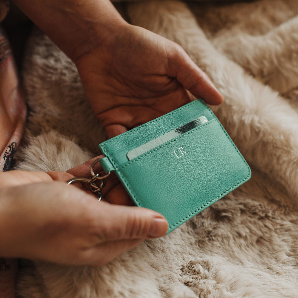 Personalised Tiffany Blue Leather Card Holder