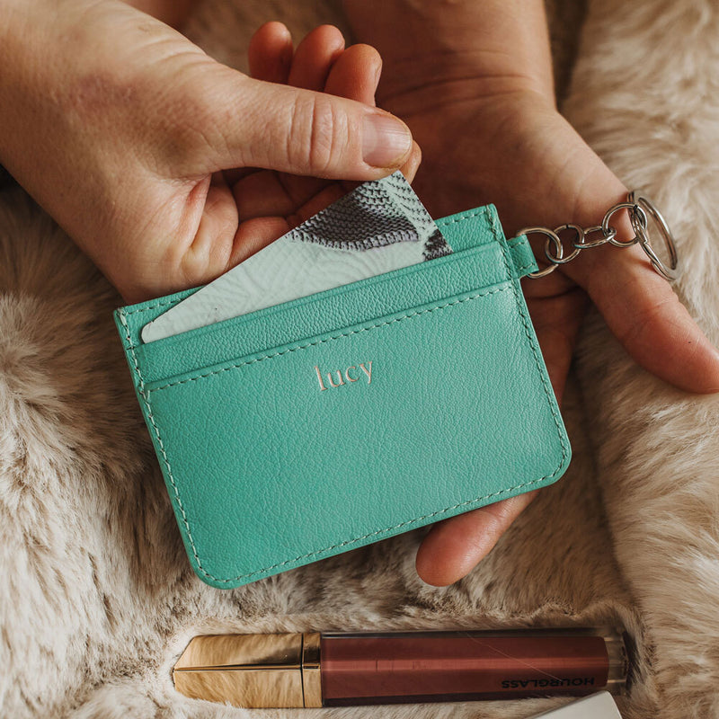 Personalised Tiffany Blue Leather Card Holder