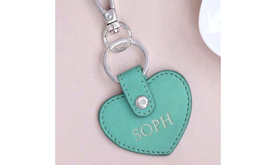 Personalised Tiffany Blue Leather Heart Keyring