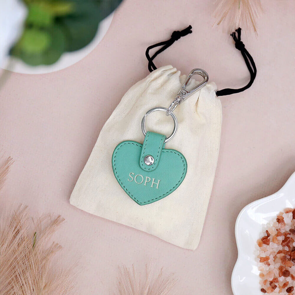 Personalised Tiffany Blue Leather Heart Keyring