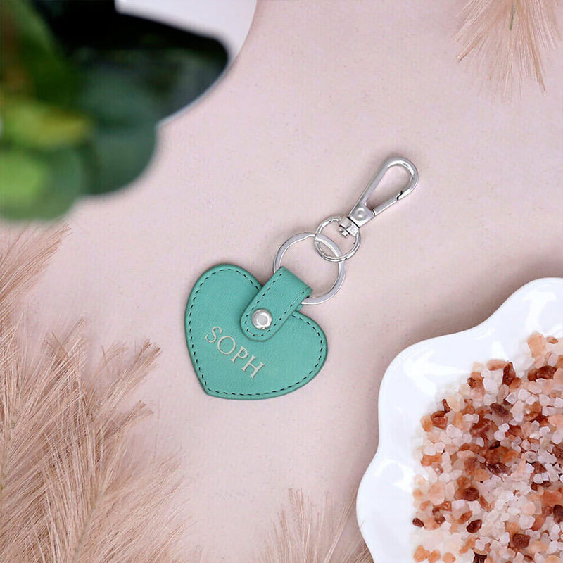 Personalised Tiffany Blue Leather Heart Keyring