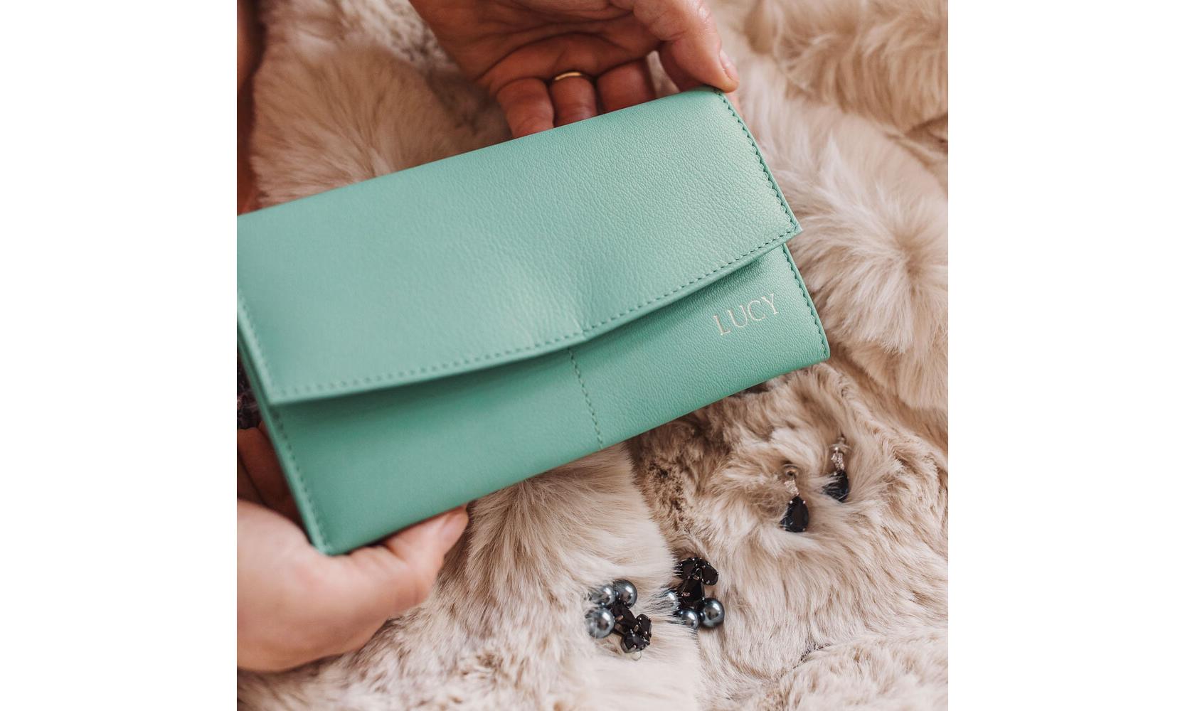 Personalised Tiffany Blue Leather Jewellery Clutch