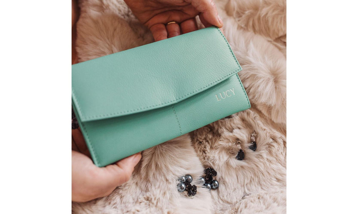 Personalised Tiffany Blue Leather Jewellery Clutch
