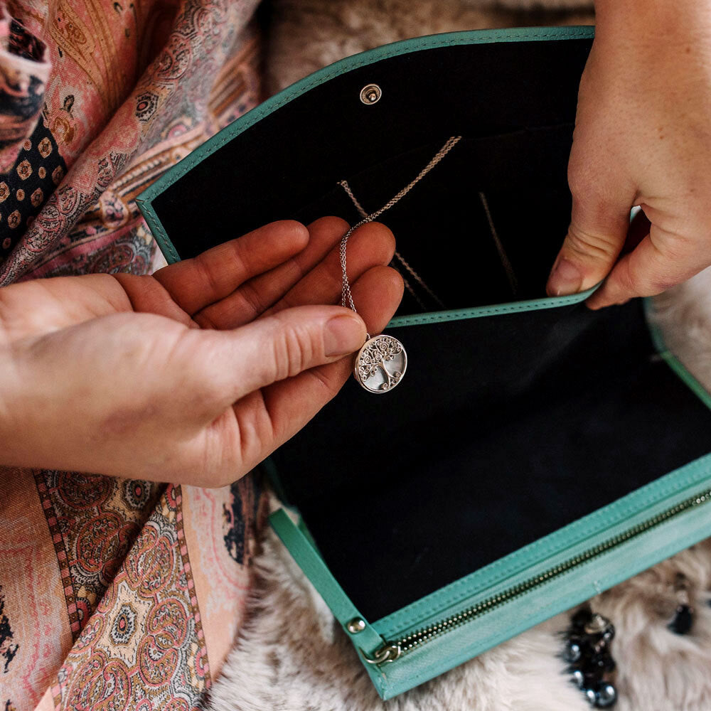 Personalised Tiffany Blue Leather Jewellery Clutch