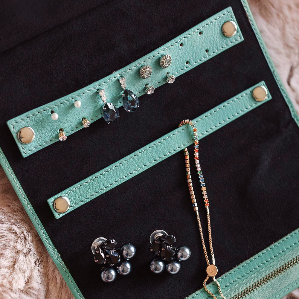 Personalised Tiffany Blue Leather Jewellery Clutch