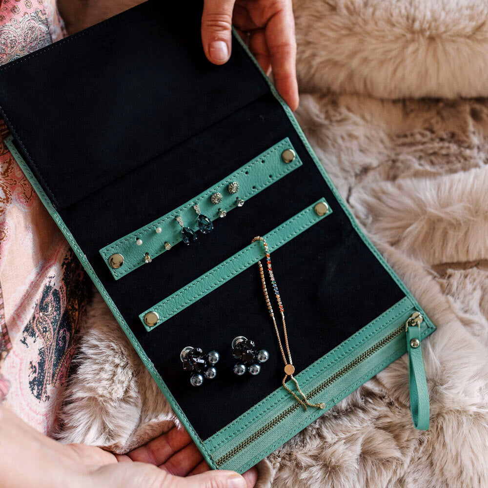 Personalised Tiffany Blue Leather Jewellery Clutch