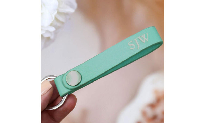 Personalised Tiffany Blue Leather Keyring