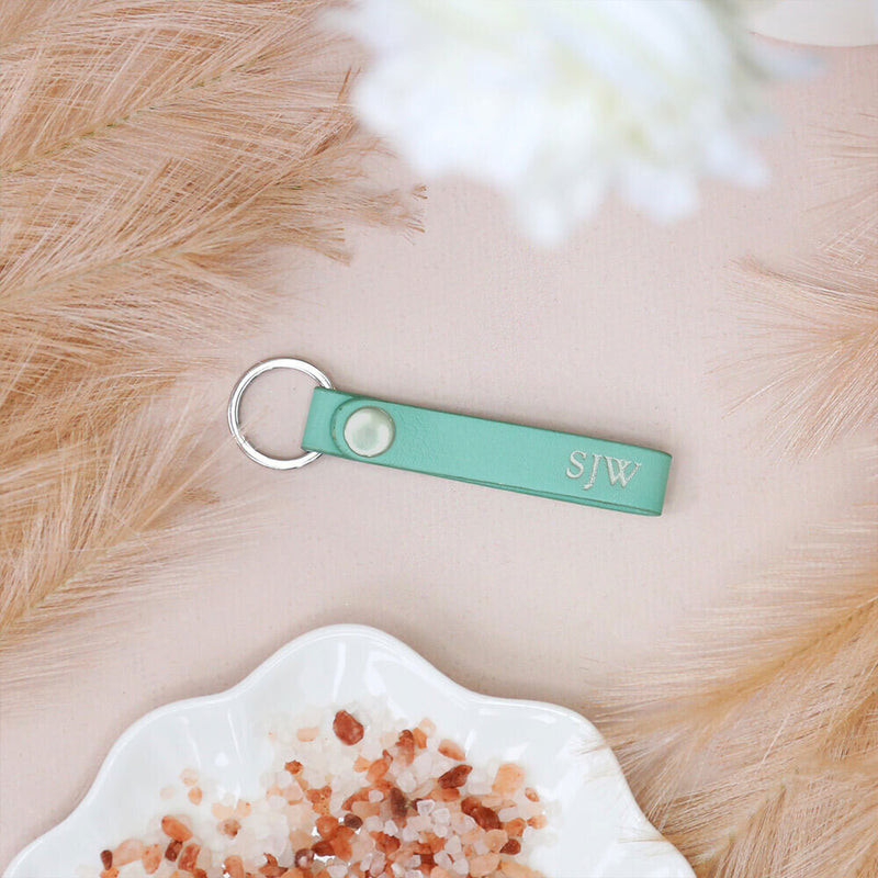 Personalised Tiffany Blue Leather Keyring
