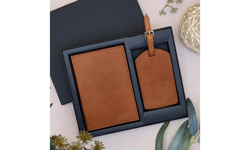 Tan Leather Personalised Passport & Luggage Set