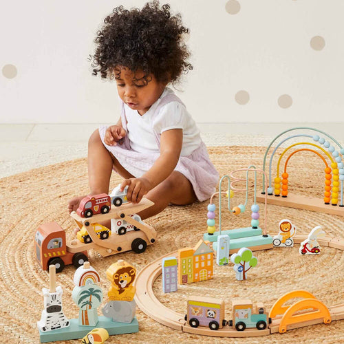 Wooden Car Carrier Truck Set